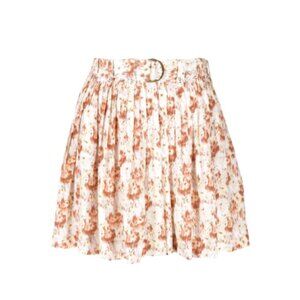 Ulla Johnson Floral Print Pleated Shorts Womens 14 Orange Yellow High Rise Belt